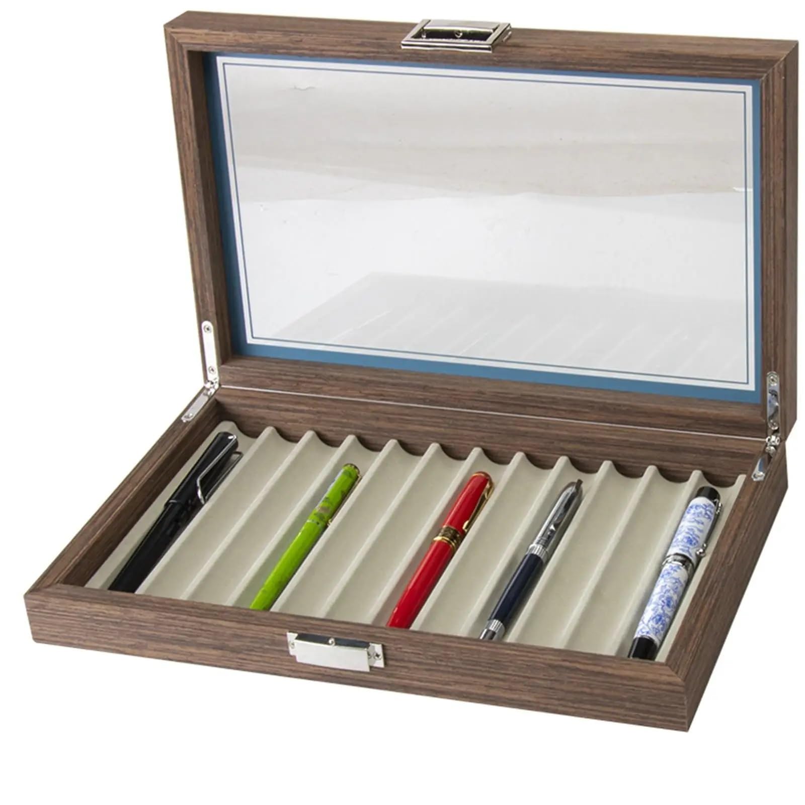 Holz-Füllfederhalter-Vitrine Stifteetui aus Holz, Platz for 12 Stifte, praktischer Organizer mit Fächern und Sichtfenster
