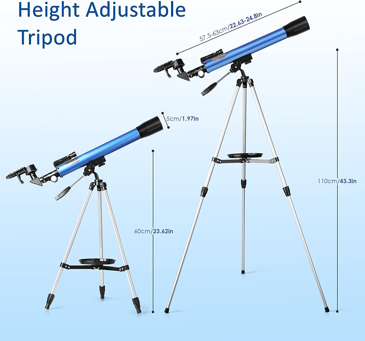 Cowiewie Telescopio F60050M/5, Ingrandimento 18x e 60x Telescopio Astronomico con Treppiede in Alluminio, Guarda la Luna, Regali di Natale Compleanno per Bambini