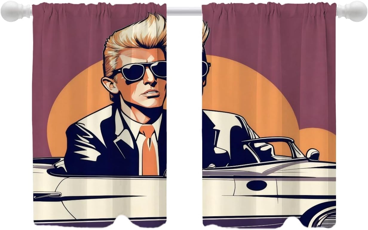 Shrahala Halloween Windmill Kitchen Valances, Windmill in Dark Orange Forest Half Window Curtain Window Treatment Multilayer Polyester Blackout for Living Room Bathroom 2 Pack 52 x 18 in