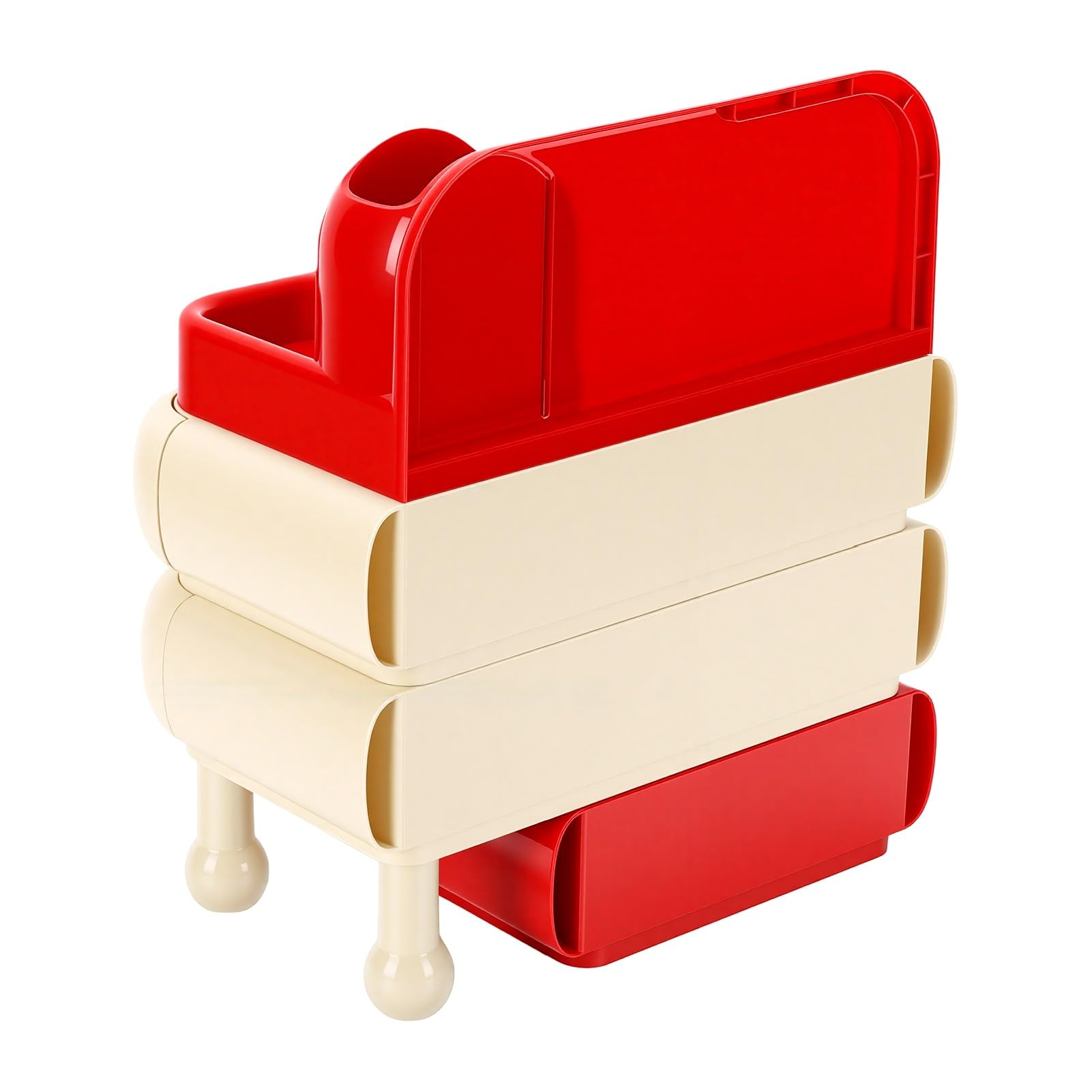 Organizador de Cosméticos Elegante Caja de Almacenamiento de Escritorio con 3 Cajones para Brochas de Maquillaje y Cuidado de la Piel - Elegante Diseño ABS (Roja)