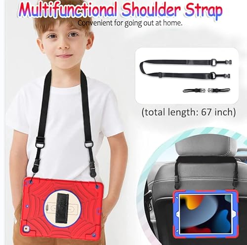 Bmouo Ipad 9Th/8Th/7Th Generation Case - Ipad 10.2 Case 2021/2020/2019 With Screen Protector, 360 Rotating Stand Hand & Shoulder Strap Shockproof Kids Case For Ipad 10.2 Inch 9/8/7 Generation, Red #TOP5