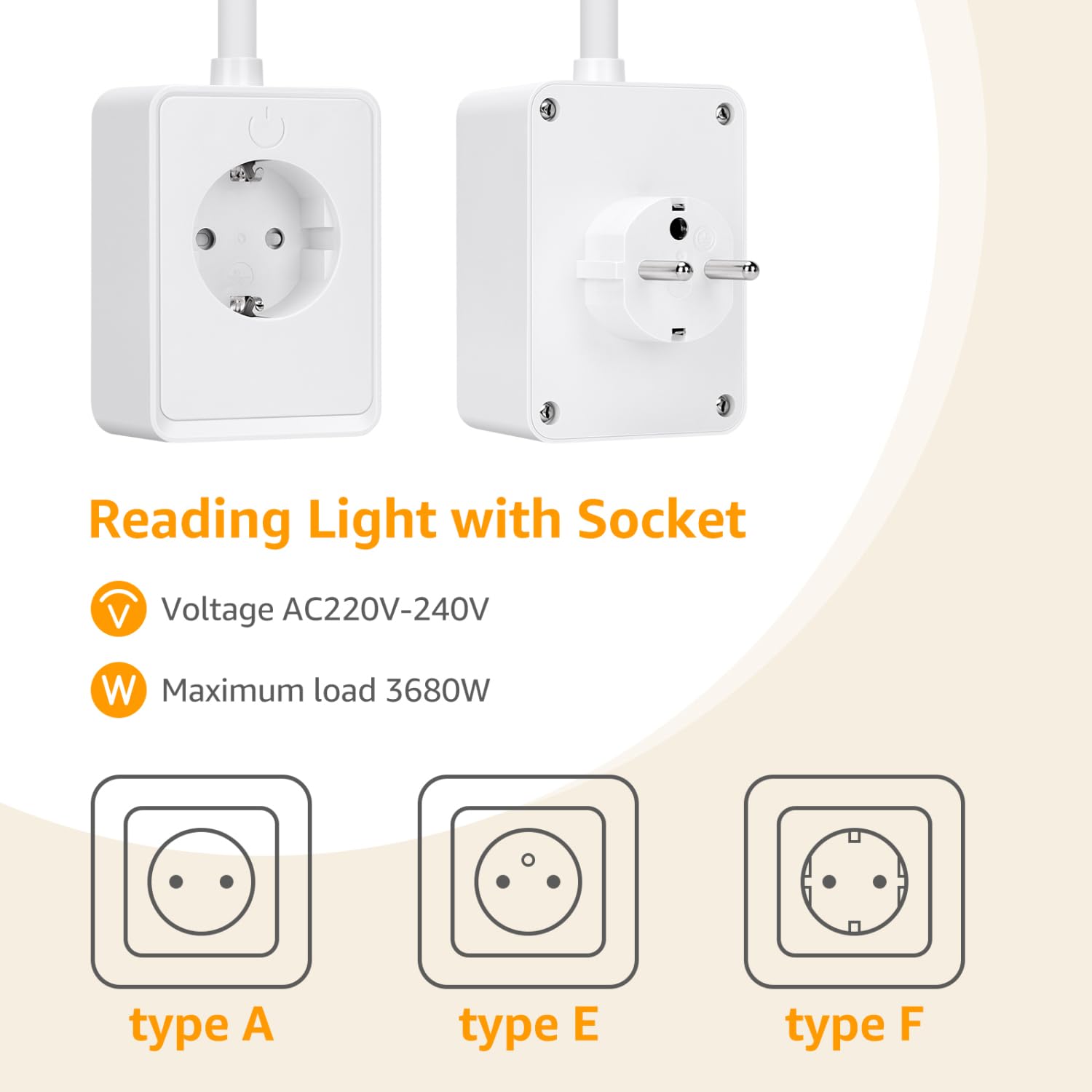 Aigostar LED Wandleuchte mit Stecker und Steckdose, Schlafzimmer Steckdosenlampe Touch-Dimmer, 3 Lichtfarben, Leselampe mitTyp C/USB Ladeanschluss, 360° flexibler Hals, Weiß