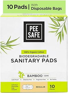 Pee Safe Organic Cotton Biodegradable Sanitary Pads, Regular | Anti-Bacterial | Superb Absorbency | Long Lasting Protectio...