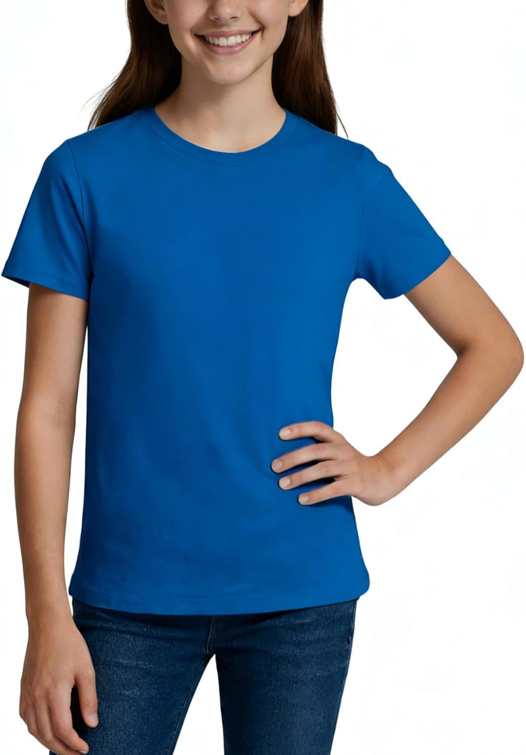 Girls Short Sleeve T Shirts Kids Summer Tops Cotton Crewneck Basic Tees 3-14 Years