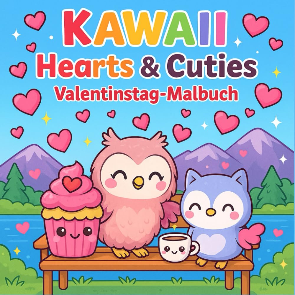 Kawaii Hearts & Cuties Valentinstag Ausmalbuch: Süße Tiere, Cupcakes, Herzen & niedliche Motive – Süße Kawaii-Freunde & Herz-Motive zum Ausmalen