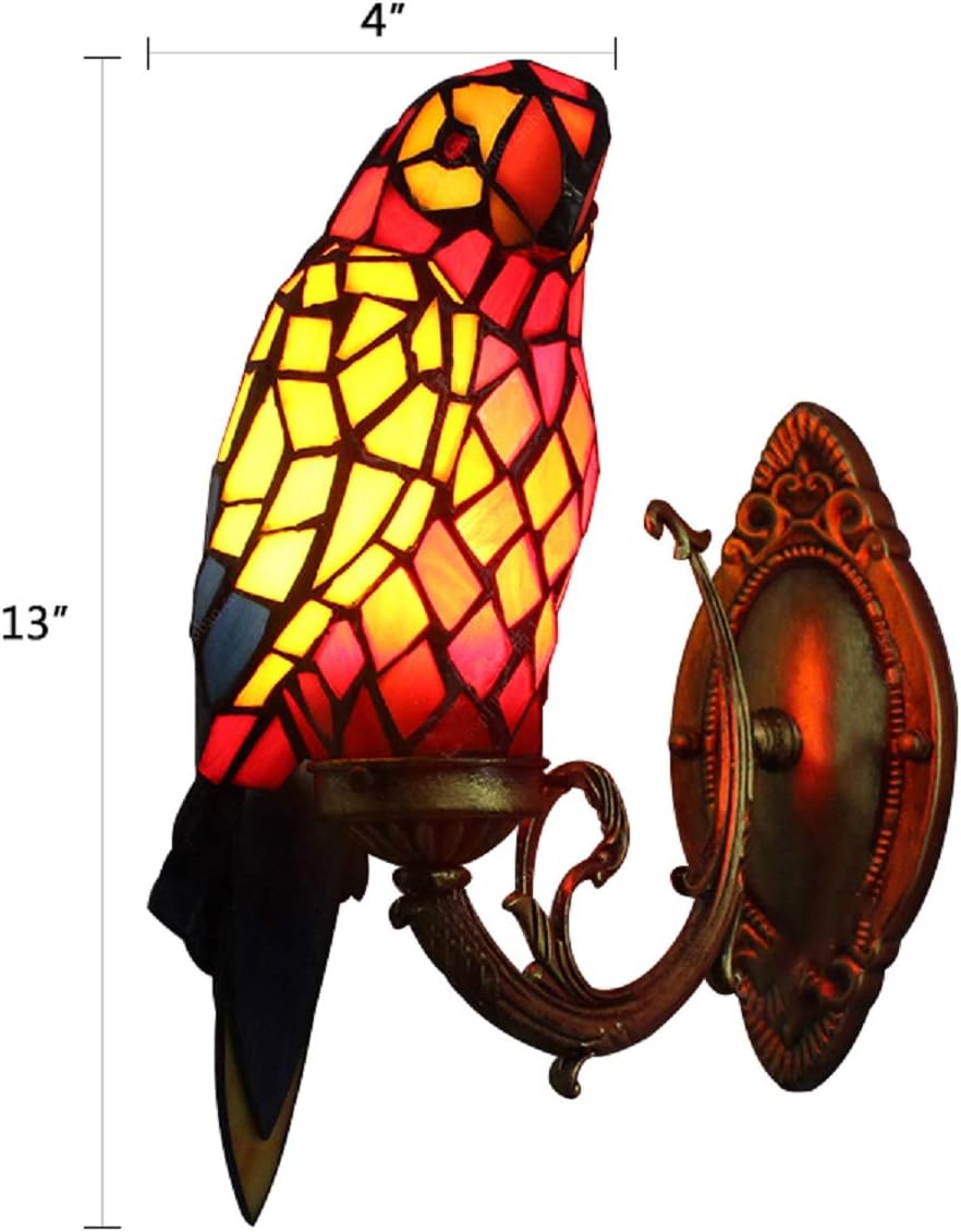 Parrot Wall Sconce Lamp, LED Unique Design Jewelries Glass Mirror Front Light Fixture Bedroom Beside Wall Light (B)