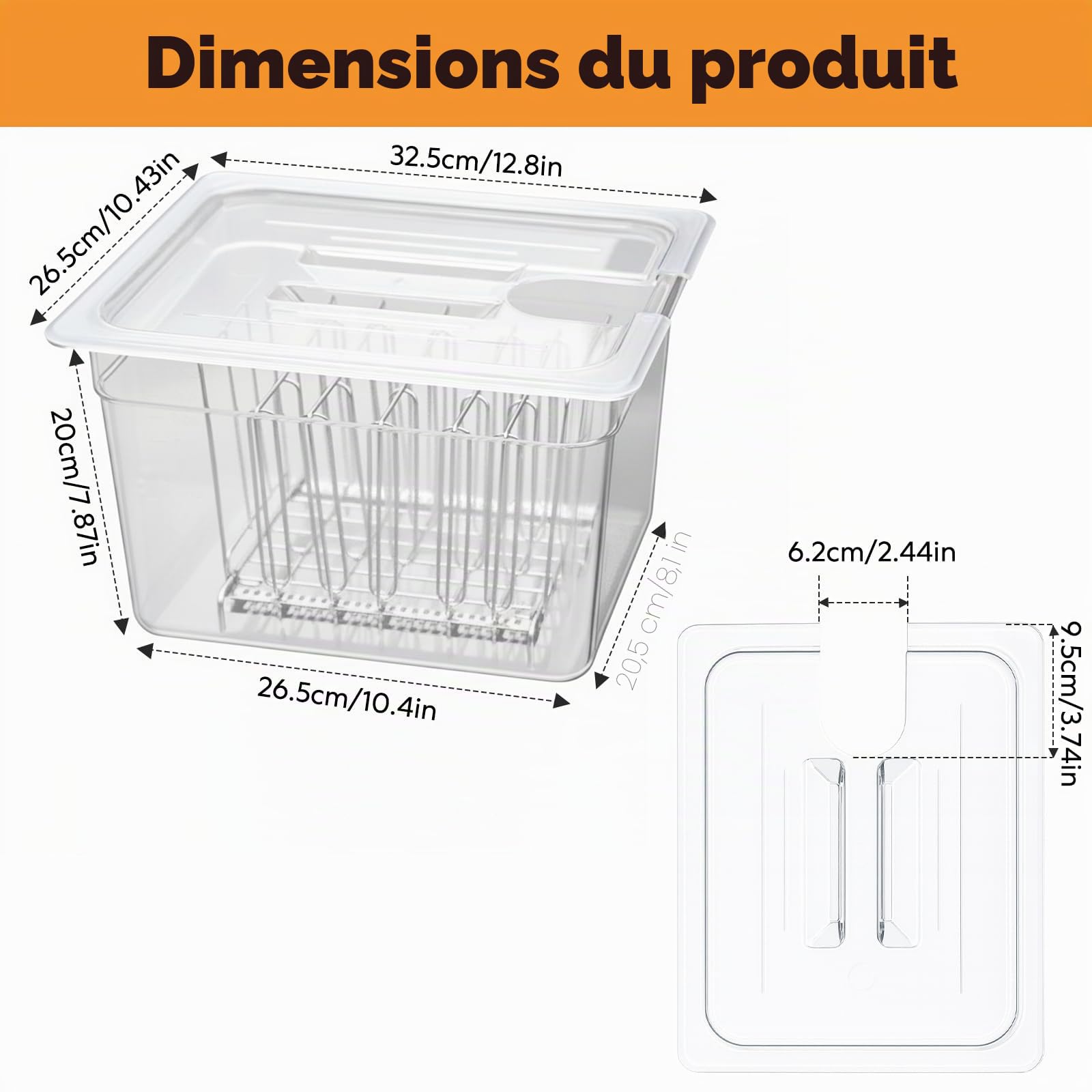 Conteneur Cuisson 11L sous Vide Basse Température avec Pour Cuiseur Sous Vide Récipient de cuisson sous vide avec couvercle et grille, Récipient Transparent Multifonction (sans BPA)