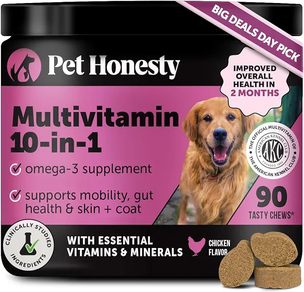 Multivitamin Dog Supplement, Glucosamine Chondroitin for Dogs, Probiotics, Omega Fish Oil, Dog Supplements & Vitamins, Vitamins for Skin and Coat Allergies (Chicken 90 ct)