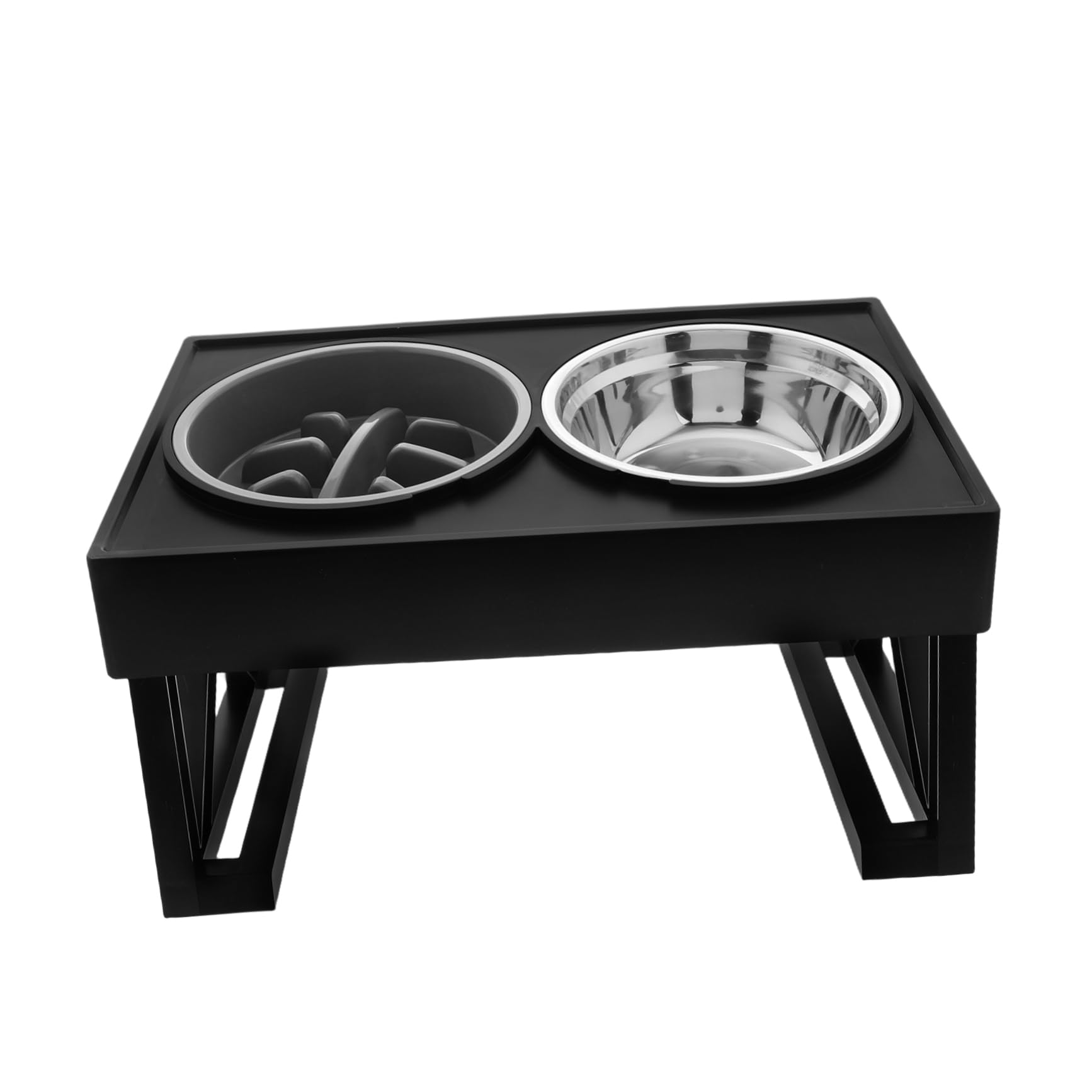 Gamelle Surélevée Double Bol Anti-glouton, pour Chats et Chiens | Acier Inoxydable et Abs, Usage Eau et Nourriture, Format Voyage, Intérieur et Extérieur, Deux Bols