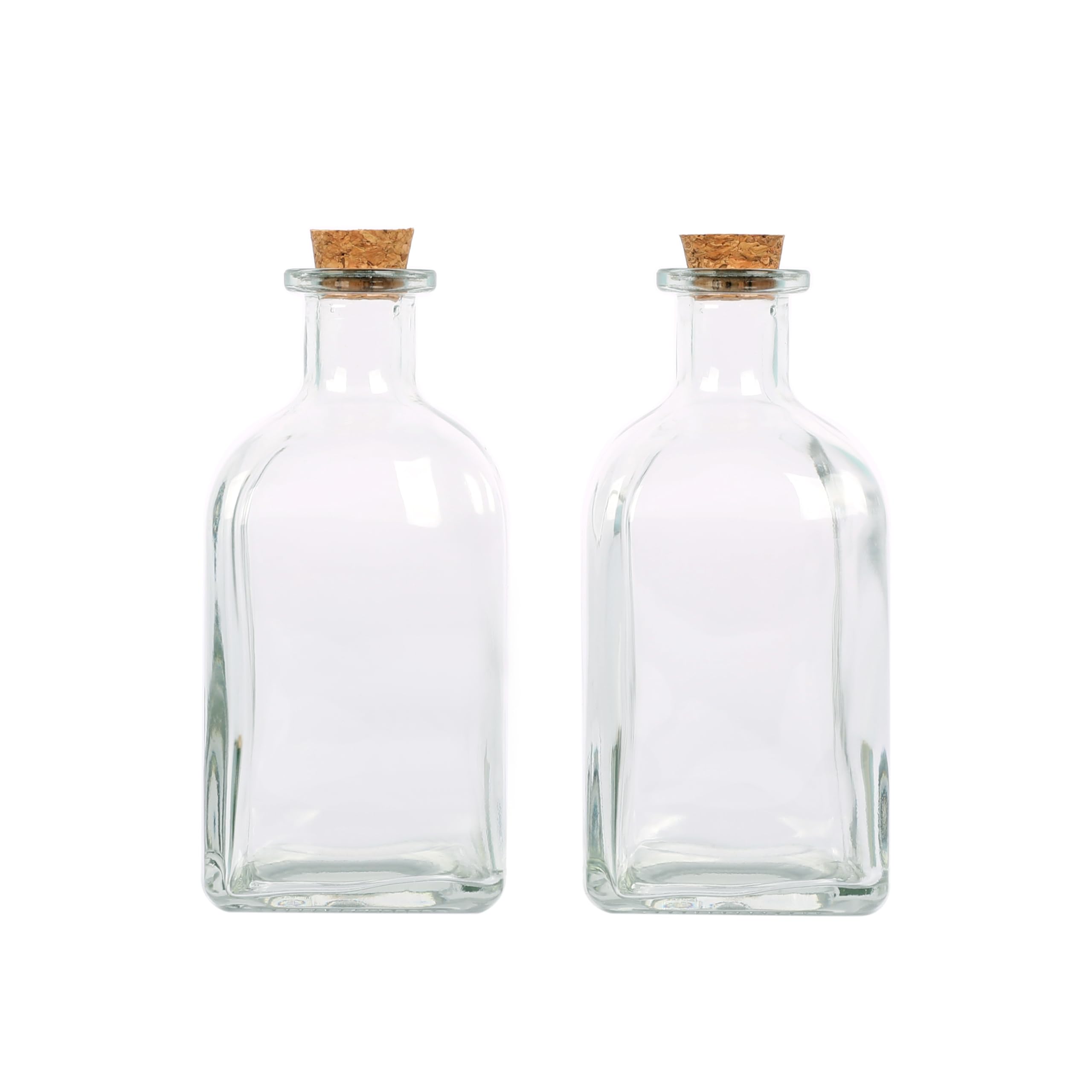 Magic Season Decorative Glass Bottles with Cork Stoppers (250 ml Square Bottles/Set of 2)