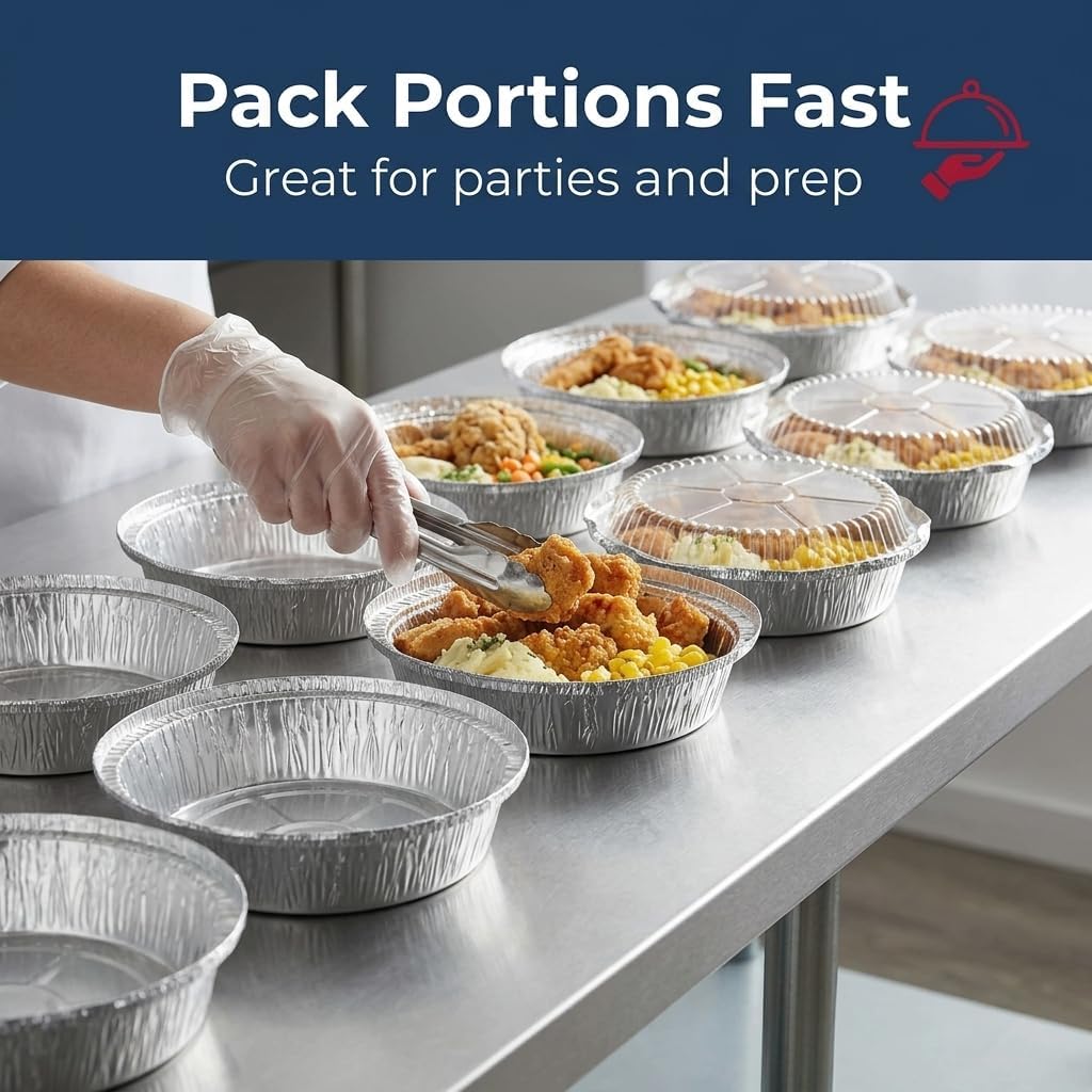 Mr Miracle Pack of 40 Disposable Aluminum Foil Pans with Clear Lids – 7 Inch Circular Aluminum Pans, Ideal for Baking, Storing, Heating, Serving - Round Foil Pans with Lids image 4