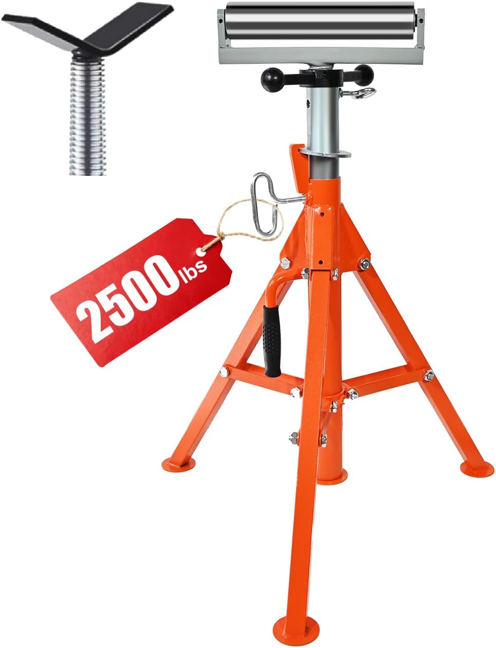 2-in-1 Roller Stand with V-Head, 2500LB Capacity Jack Stand, 28"-52" Adjustable Pipe & Tool Support