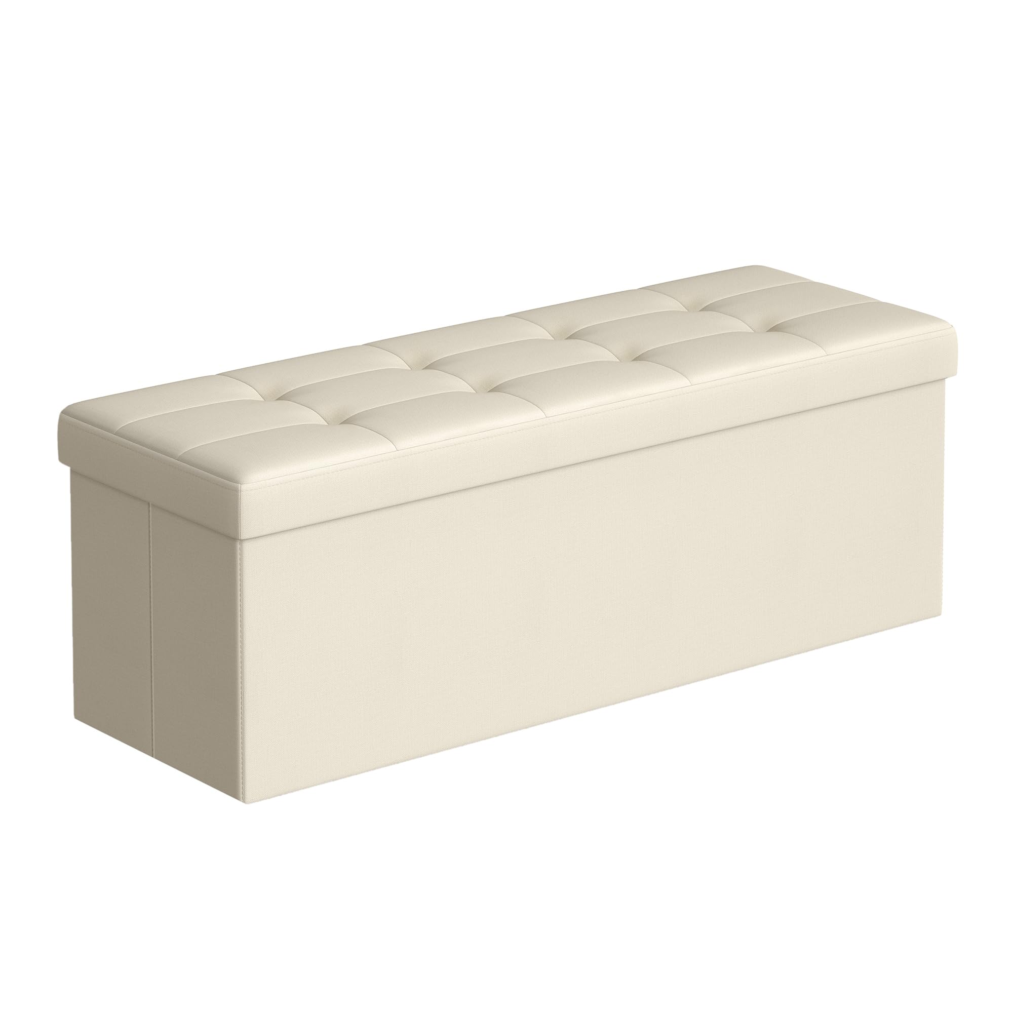SONGMICS Sitzhocker mit Stauraum, klappbare Sitzbank, 38 x 110 x 38 cm, cremeweiß – Modell LSF77BE
