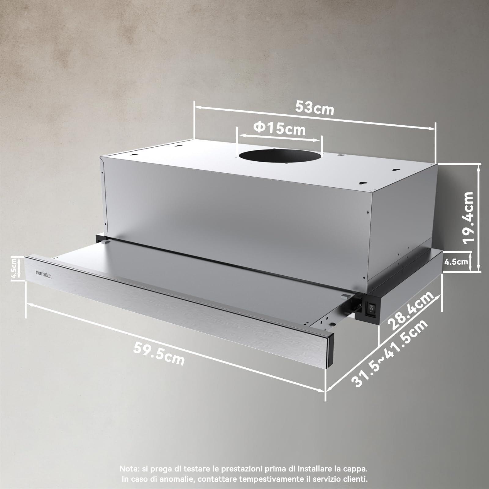 Hermitlux Cappa Aspirante 60 cm, Cappa da incasso 360m³/h, Luci LED, Evacuazione esterna/ricircolo, Include Filtro a Carbone Attivo, 65dB