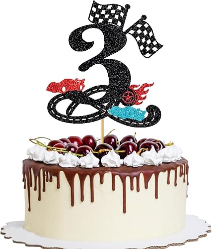 Vista 18 de Decoración para pastel de 2º cumpleaños con purpurina rápida, bandera a cuadros, pista de carreras para bebé de dos años, suministros para fiestas