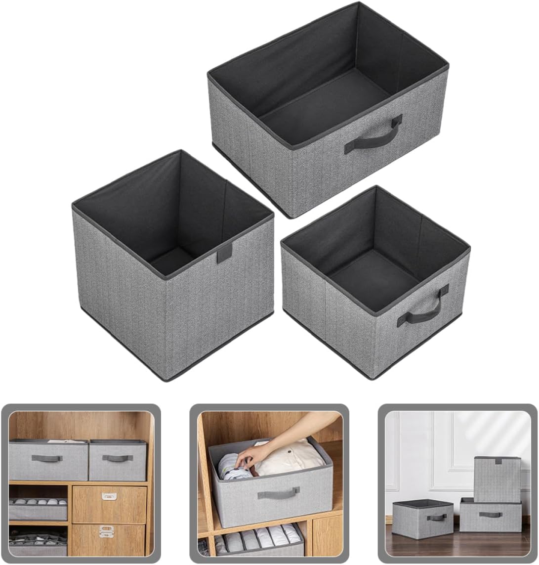 3pcs Clothes Storage Organizer Bins Capacity Storage Boxes for Closet Wardrobe Bookshelf for Jeans Pants and Clothing Grey