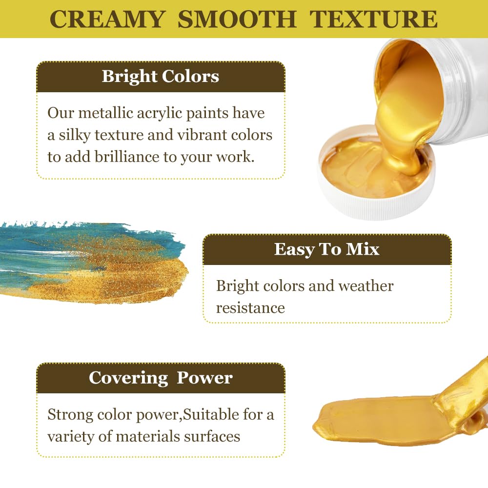 Farmty Peinture Acrylique Dorée,Couleurs Métalliques,Peinture Feuille D