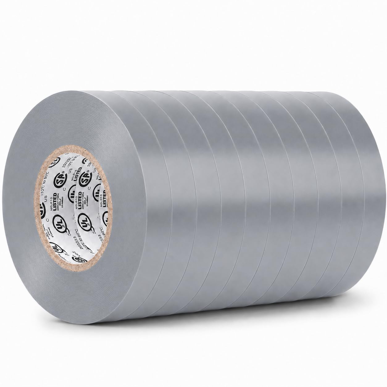 GGR Supplies EL-766AW Gray General Purpose Electrical Tape, 1/2 Inch x 66 Feet, 7 Mil PVC, UL/CSA Listed Core, 600V Flame-Retardant Insulation for Wire Splicing, Bundling &amp; Color Coding, Pack of 10