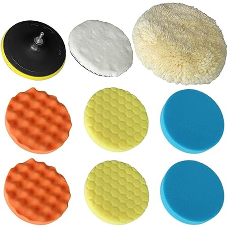 Amazon ポリッシャー バフ コンパウンド 研磨パッド 豪華10点セット 180mm 洗車 ワックス 電動 ドリル スポンジ ウールバッド取付m14ビットアダプター 羊毛ボンネット 取り付け 簡単 車 汎用 塗装 ポリッシャー