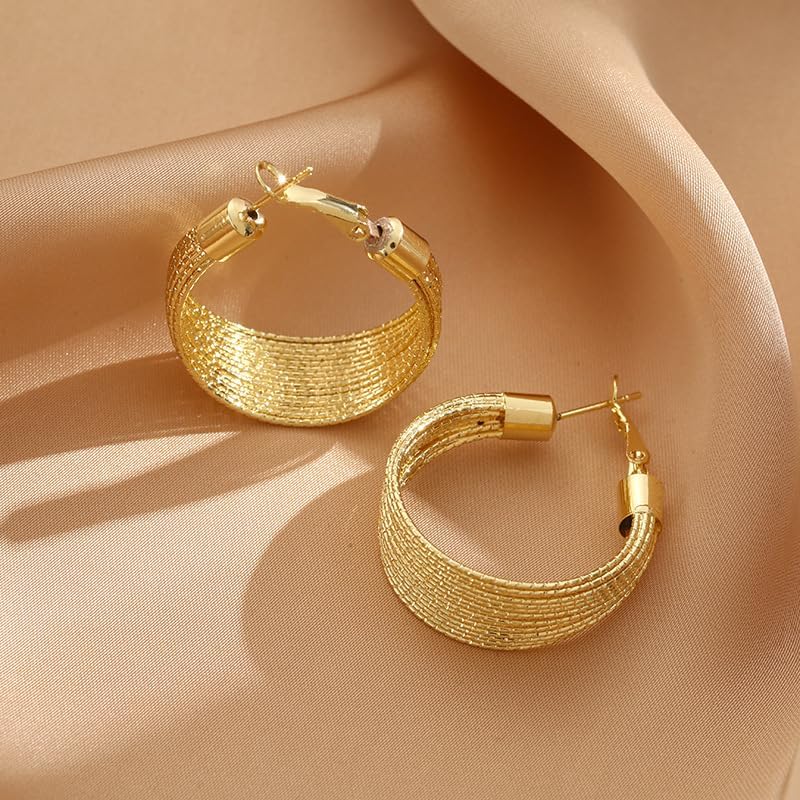 Luxury 18k Gold-Plated Textured Drop Earrings for Women – Elegant Braided Mesh Open Hoops, Fashion Statement Jewelry for Weddings, Parties & Daily Wear - Image 2