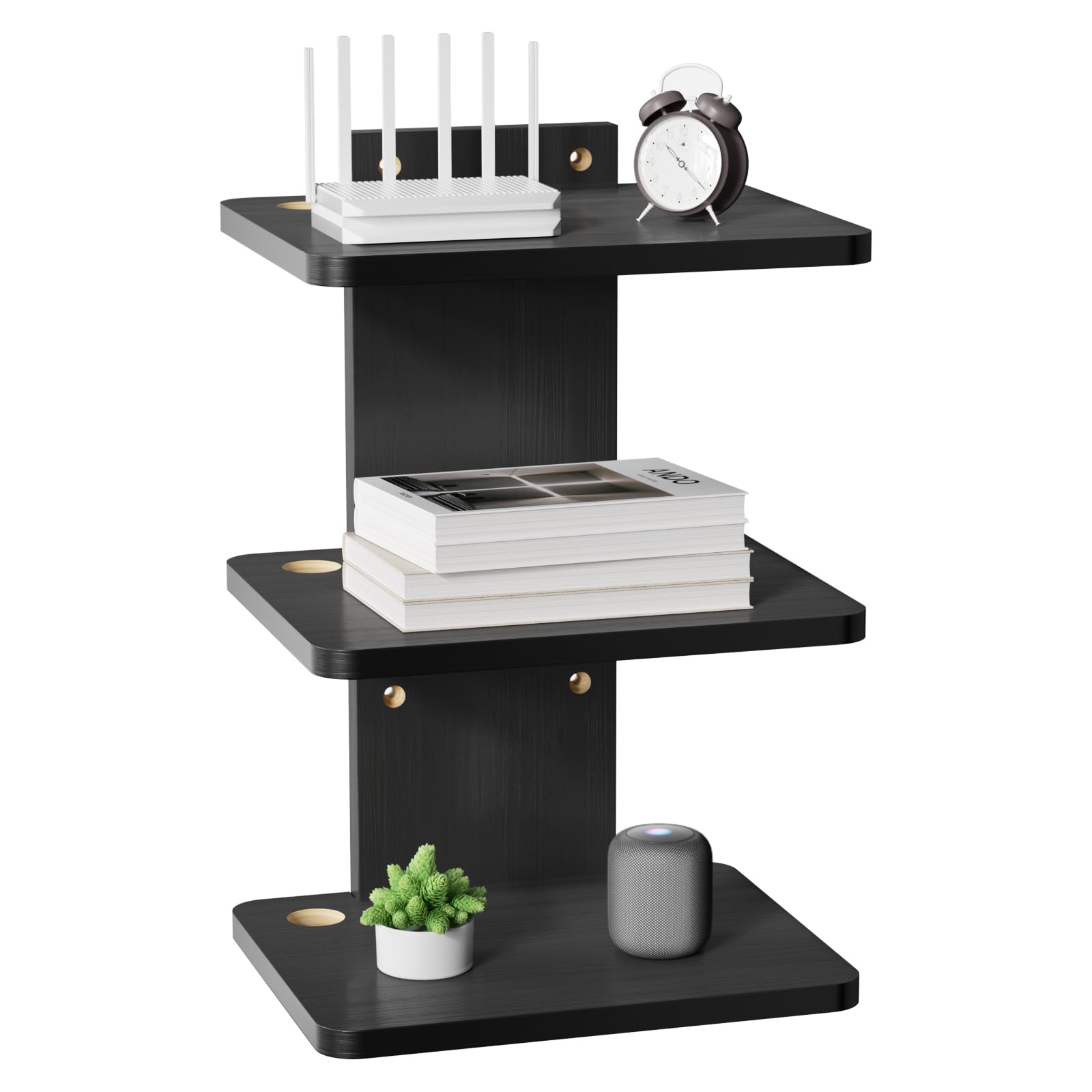 WALI Floating TV Projector Shelf, Holds Up to 22lbs, Black Floating Shelf for Under TV for DVD Players, Cable Boxes, Routers, Game Consoles, PlayStation Accessories (CS303NB), 3 Shelf