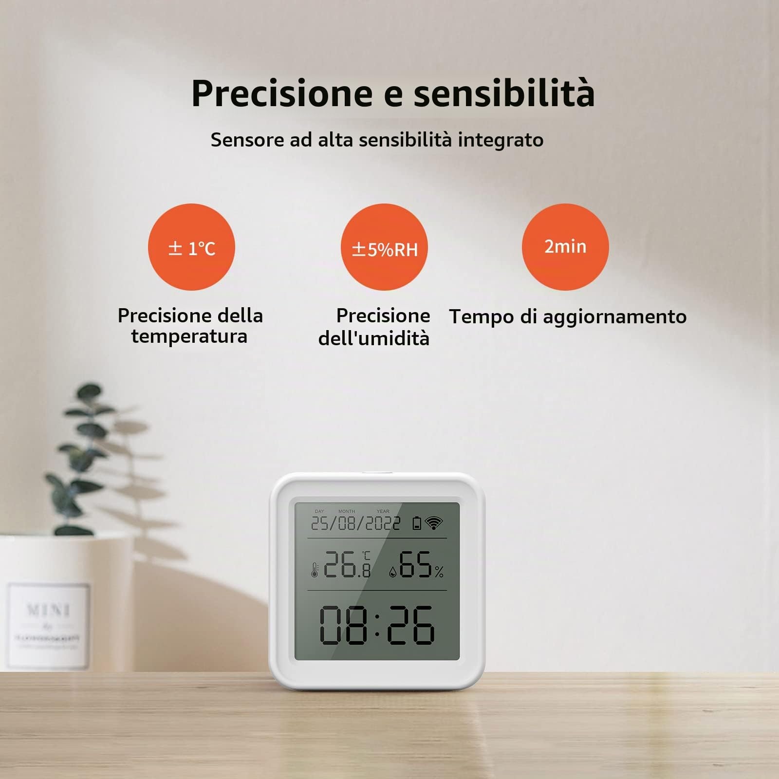 eMylo Termometro Igrometro Ambiente WiFi, Umidità e Temperatura Interno Bluetooth con App Intelligente Registrazione Dati per Camera Serra Garage Cantina di Vini