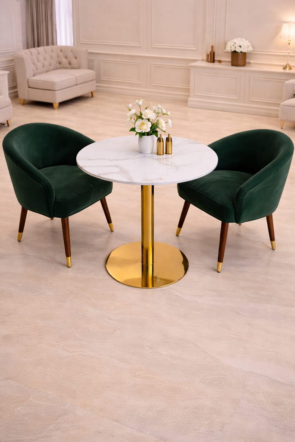 Nova 2 Seater Round Marble Top Dining Table Set | Modern Metal Base Dining Table for Dining Room, Kitchen & Small Spaces (Dark Green)-image-43