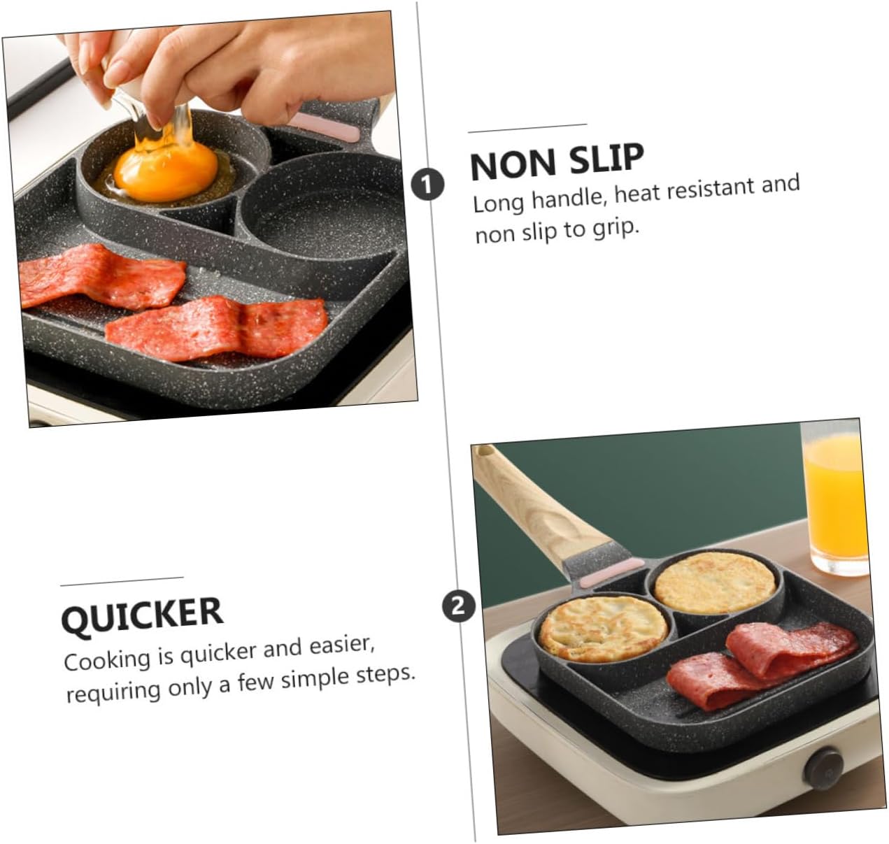 PRETYZOOM Nonstick Pancake Frying Pan Divided Sections Versatile for Eggs Bacon and Pancakes Compatible Gas and Induction Cookers Design