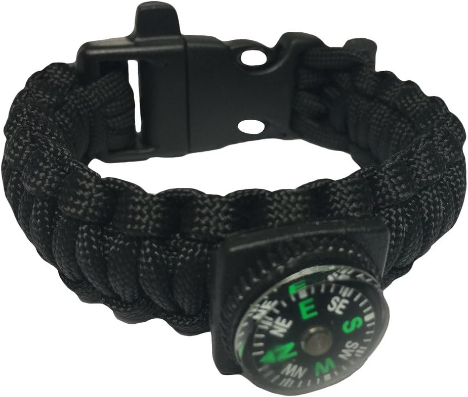 Mafoose Paracord Bracelet Emergency Kit with Whistle Compass Flint Survival Rope Black