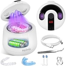 MySmile MS202B Cordless Ultrasonic Retainer Cleaner with UV Light & Timer | 48 kHz, 4 UV, 4 Modes, 4000mAh, 200ML Capacity, Rechargeable, Portable Size, Low Noise, for Dentures, Mouth Guard, White