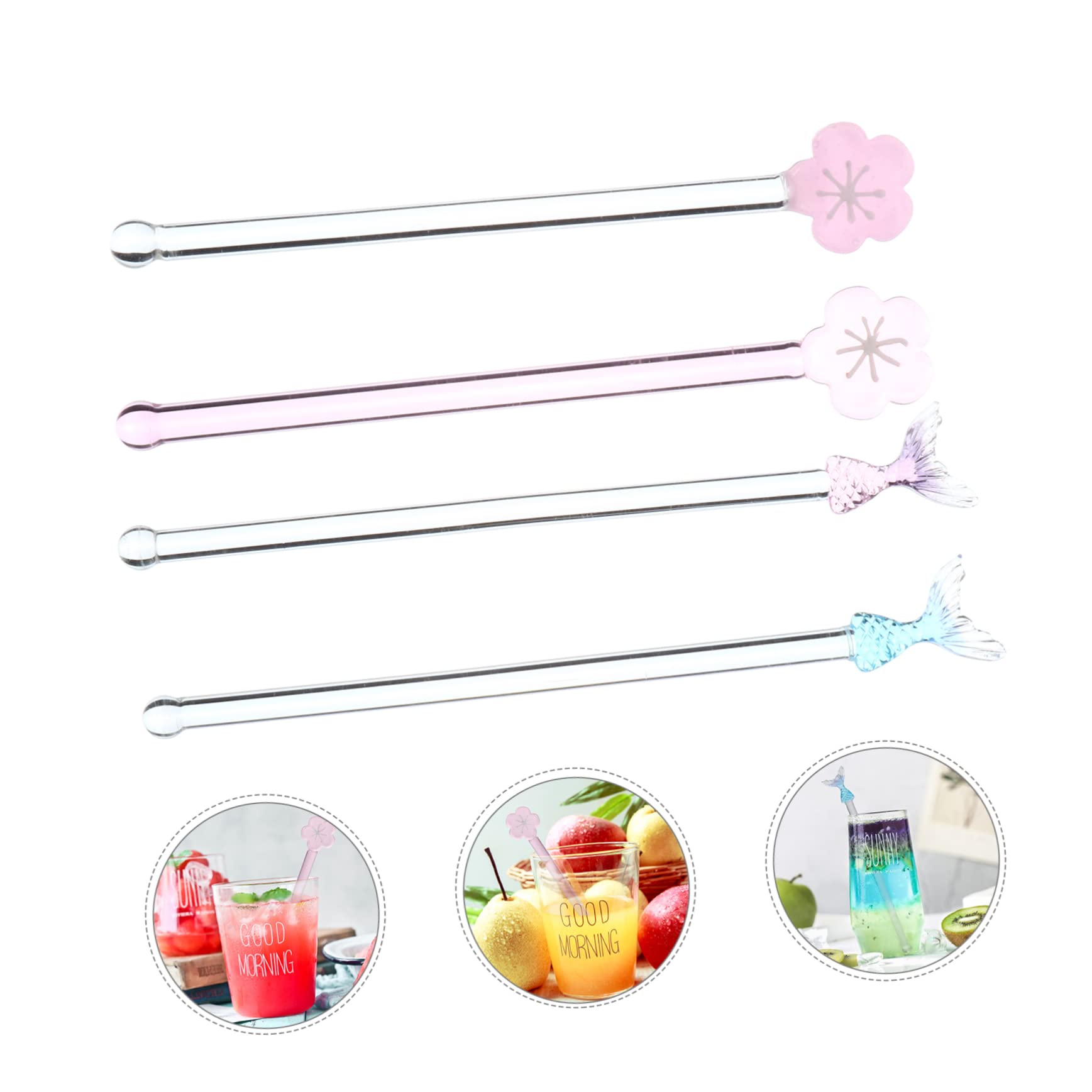 4pcs Glass Stirring Rods Multifunctional Swizzle Stick for Cocktails Coffee Juice Easy to Clean Comfortable Long Handle Design