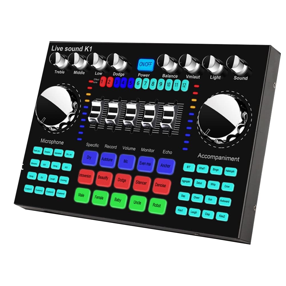 K1 Live Sound Card Portable Bluetooth Sound Card Profession RéGlable Volume Audio pour L'Enregistrement de Musique