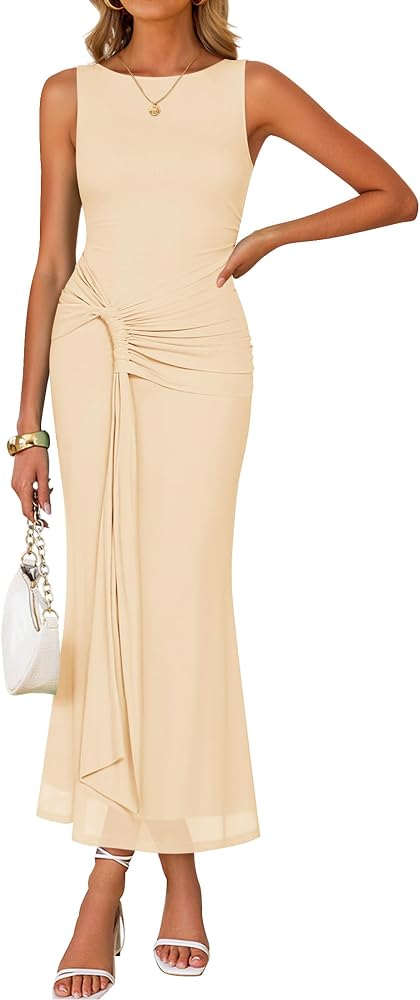 ZESICA Women's Ruched Sleeveless Cocktail Dress