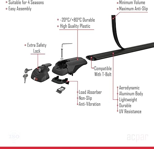 Miniatura 5 de Compatible con Nissan X-Trail 3 (T32) 2014-2021 ACE-1 Barra transversal de aluminio negro 2 barras