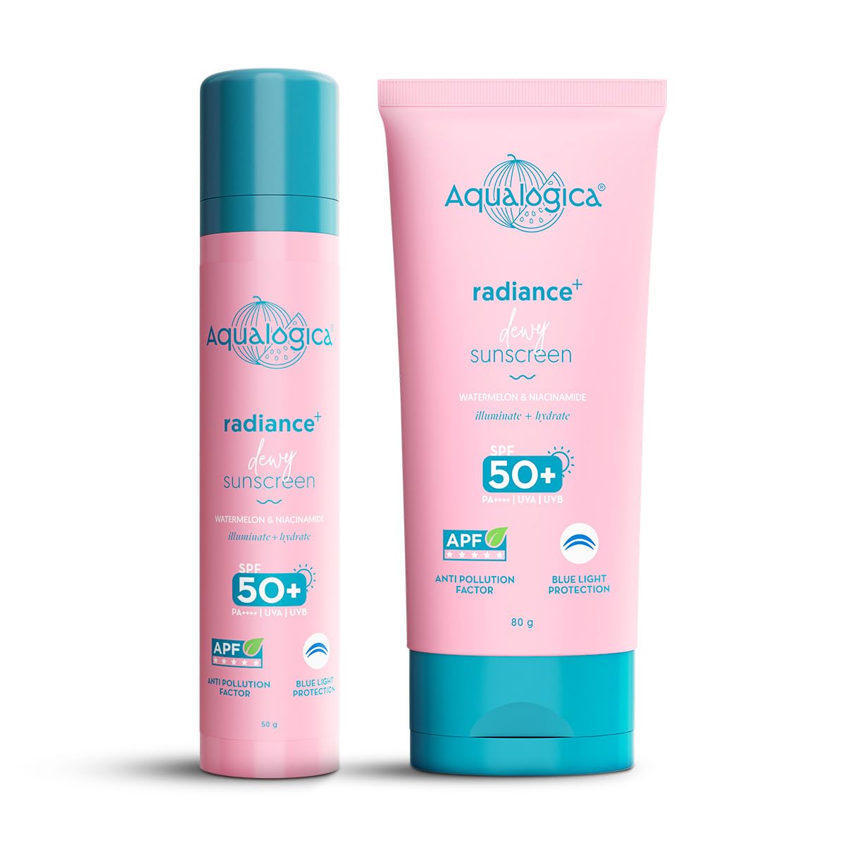 Aqualogica Radiance+ Dewy Sunscreen SPF 50+ PA+++ | Lightweight texture for oily, combination, acne prone skin | Broad spectrum protection | No white cast, Non greasy | For Men & Women | 50g + 80g