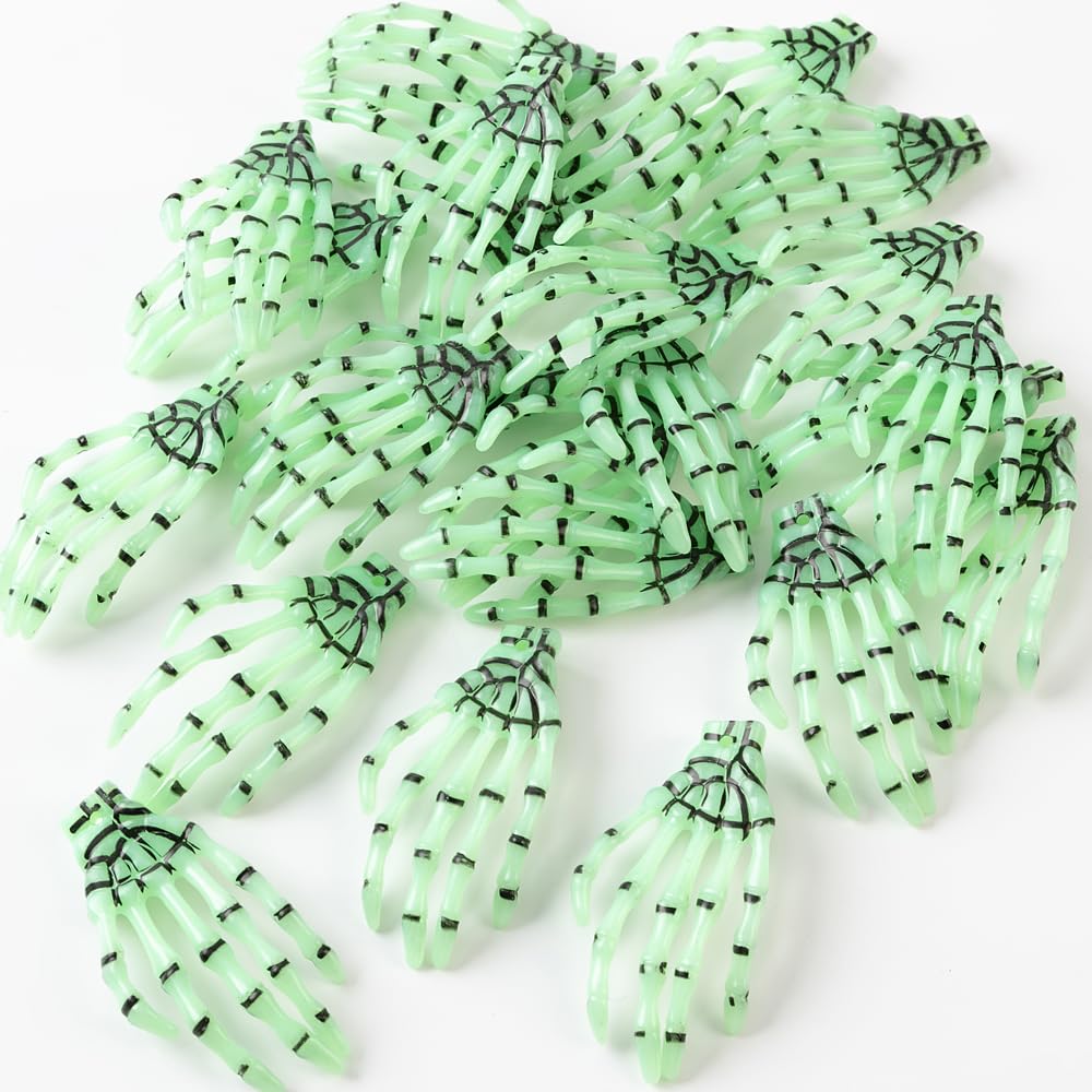 wybcfp 24 Pcs Halloween Skeleton Hands Decoration Plastic Fake Human Hands Artificial Skeleton Hands Halloween Ghost Skeleton Hands for Halloween Party DIY Craft Costume Accessory (Luminous)