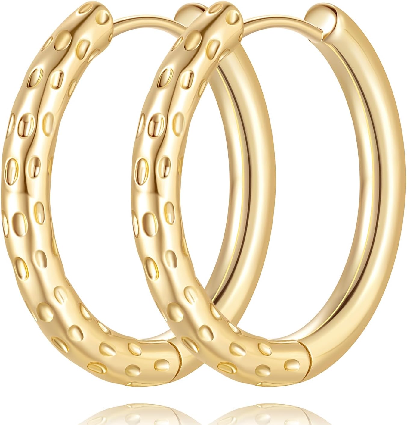 14K Gold Hoop Earrings Hoop Huggie Earrings for Women Dotted Thick Gold Earring 14K Earring Jewelry 23mm