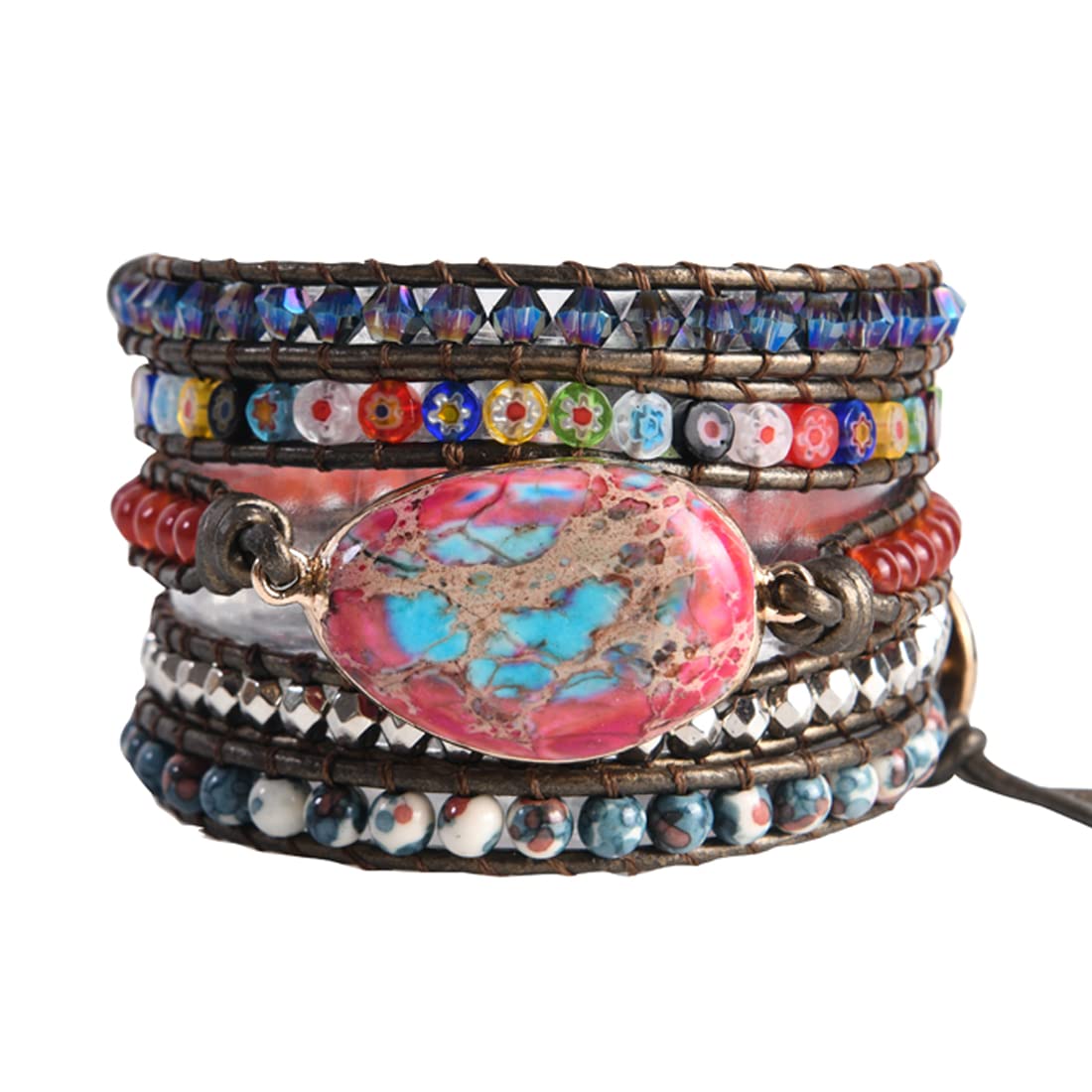 YGLINE Boho Handmade Natural Stone Wrap Bracelets Jasper Crystal Beads Bracelet Jewelry