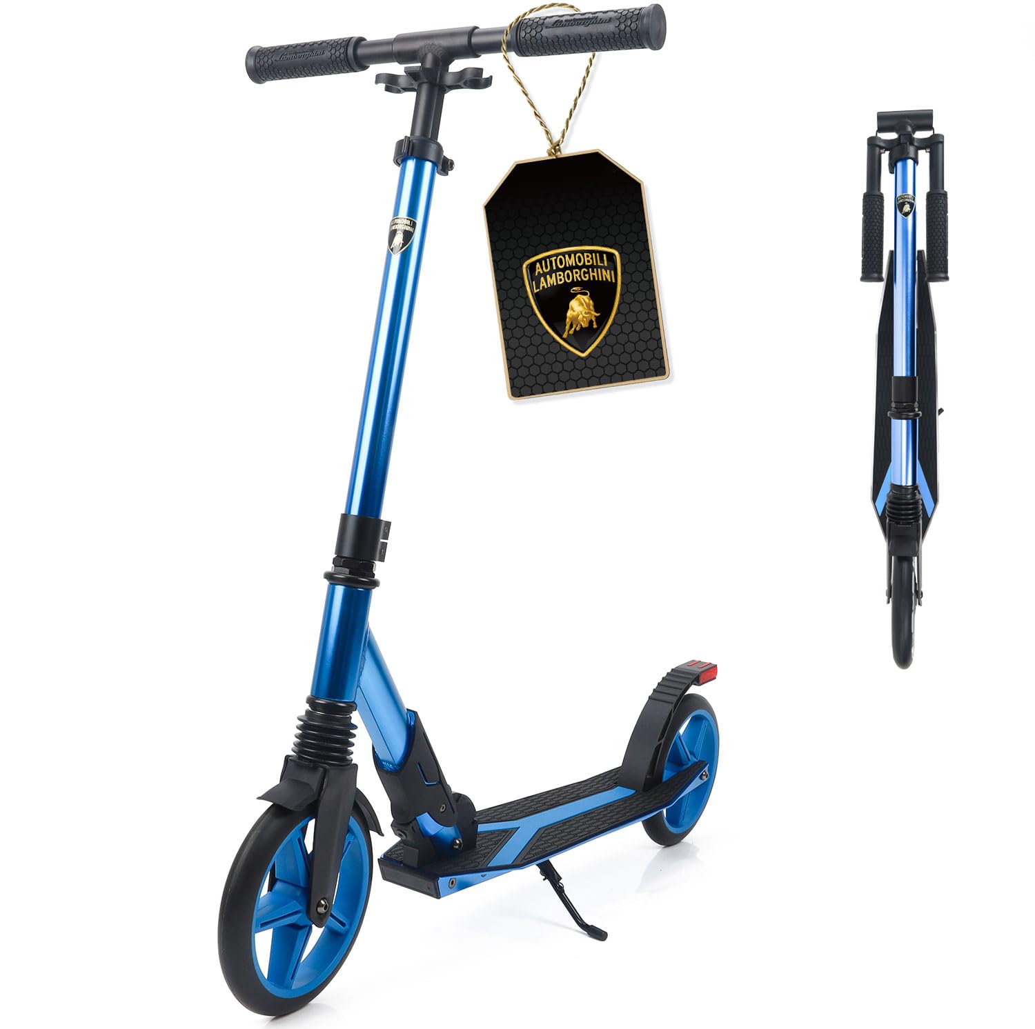 Lamborghini Kick Scooter for Kids Ages 8-12 - 200mm Big Wheels Foldable Scooter for Teens & Adult, Shock-Absorbing, Kickstand, Premium Aluminum City Scooters for Boys Girls, 220 lbs Max - Blue