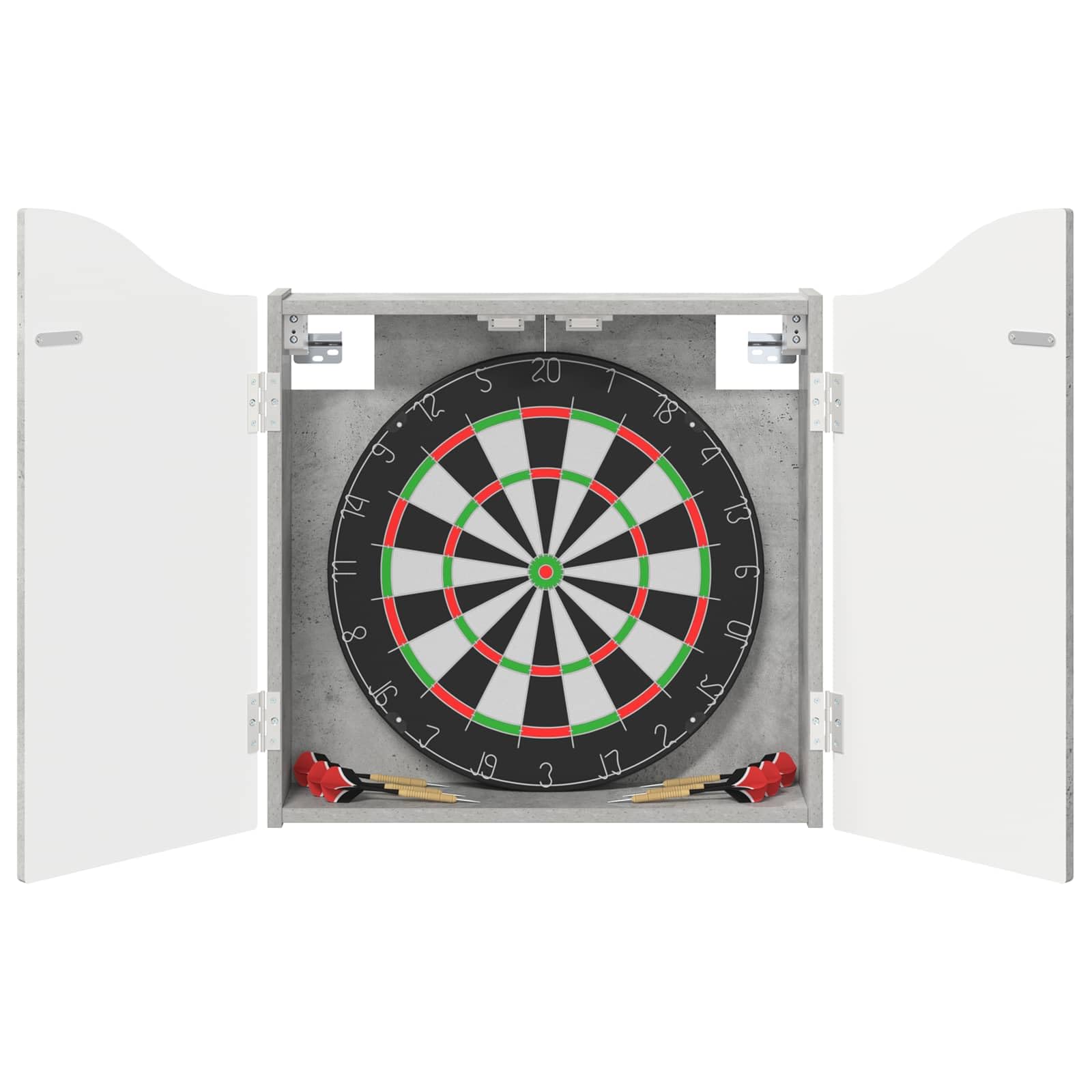 Dartboard Schrank aus Holzwerkstoff in Betongrau 56 x 12 x 63 cm - Dart-Wandschrank mit Türen und Ablagefächern