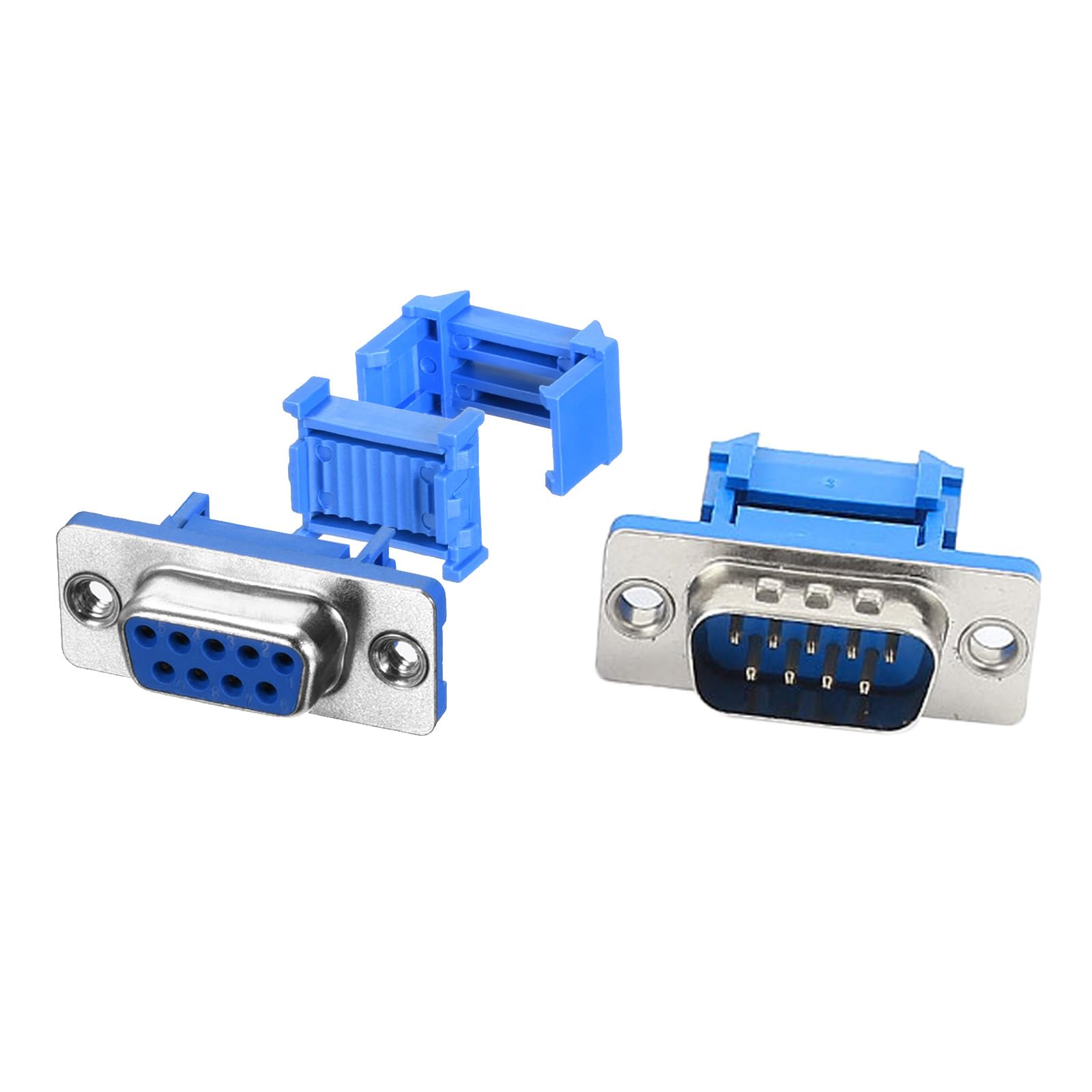 QUARKZMAN D-SUB DB9 9 Broche Mâle IDC Type Sertissage Adaptateur Connecteur et 9 Broches 2 Rangées Femelle Prise IDC Sertissage Port Terminal pour Plat Ruban Câble Bleu 1 Jeu