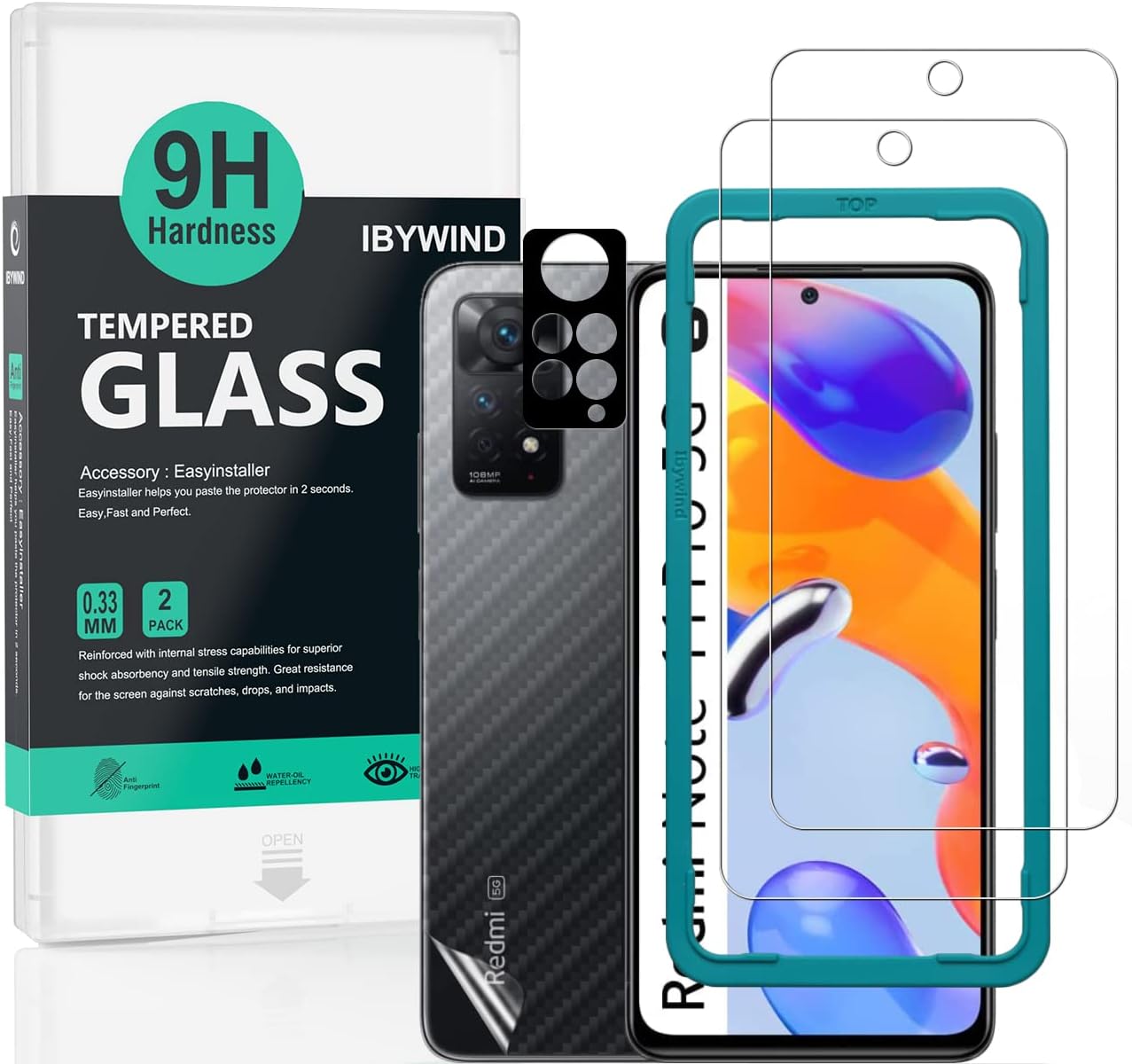 Ibywind Screen Protector For Redmi Note 11 Pro 5G/4G Global 6.67"[2 Pack],9H Hardness Tempered Glass,With 1Pc Camera Lens Protector,Easy to Install