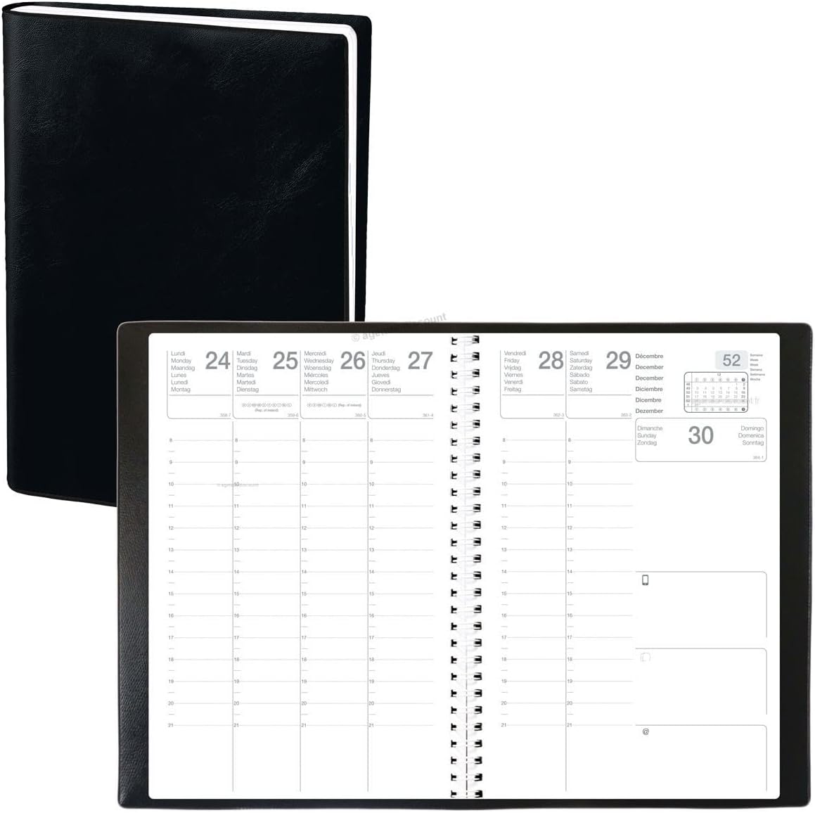 Agenda semainier économique à spirale 16x24 cm Olymp S noir 1