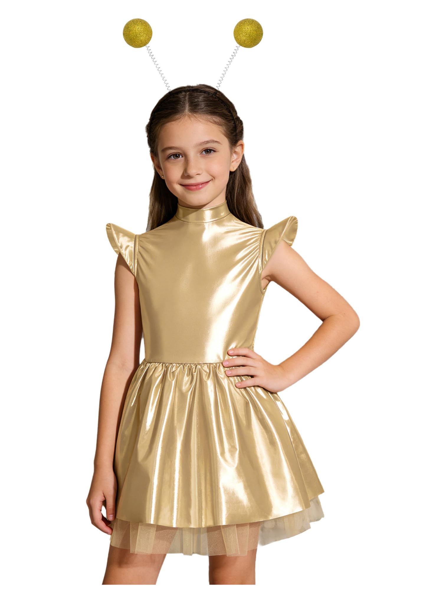 MSemis Traje Extraterrestre Alien de Brillante Metálico para Niñas
