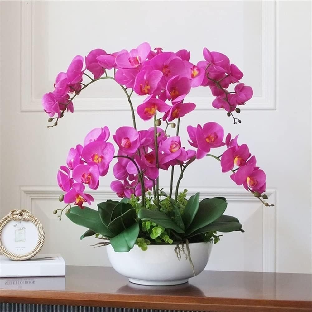 Orchidée Artificielle avec Vase Fleurs de phalaenopsis artificielles Colle au Toucher Fleur Artificielle 53 cm Fausse Fleur Maison Fausses orchidées Fleurs artificielles