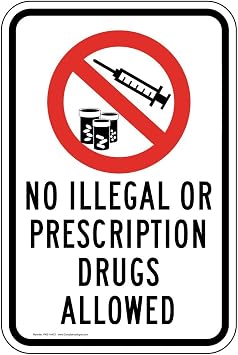 No Illegal Or Prescription Drugs Allowed Sign, White Reflective, 18x12 in. with Center Holes on 80 mil Aluminum