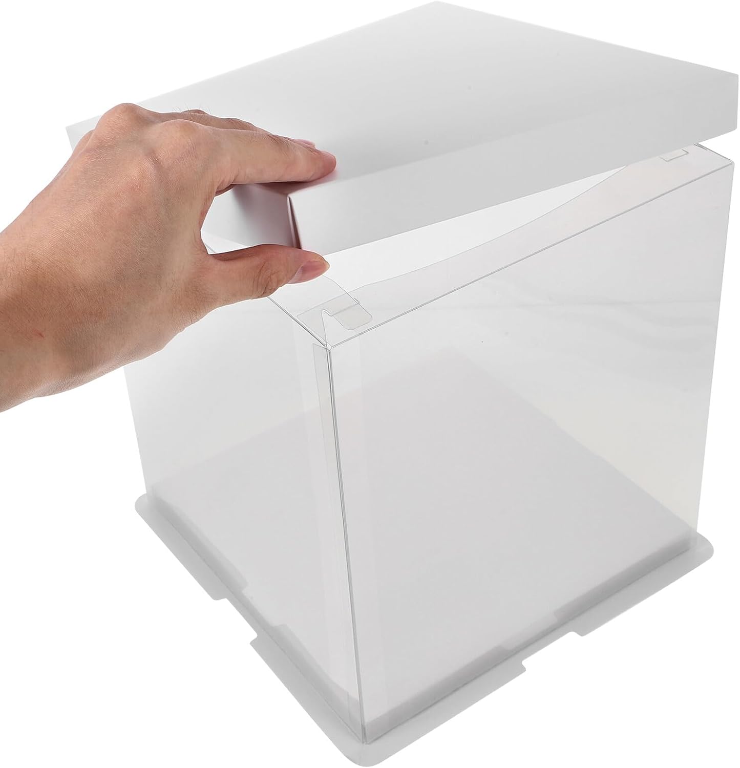 5pcs White Cake Boxes 6-inch Square Bulk Bakery Packaging with Lid, Single Double Layer Heightened Plastic Cake Carriers for Birthday Party and Baking Supplies
