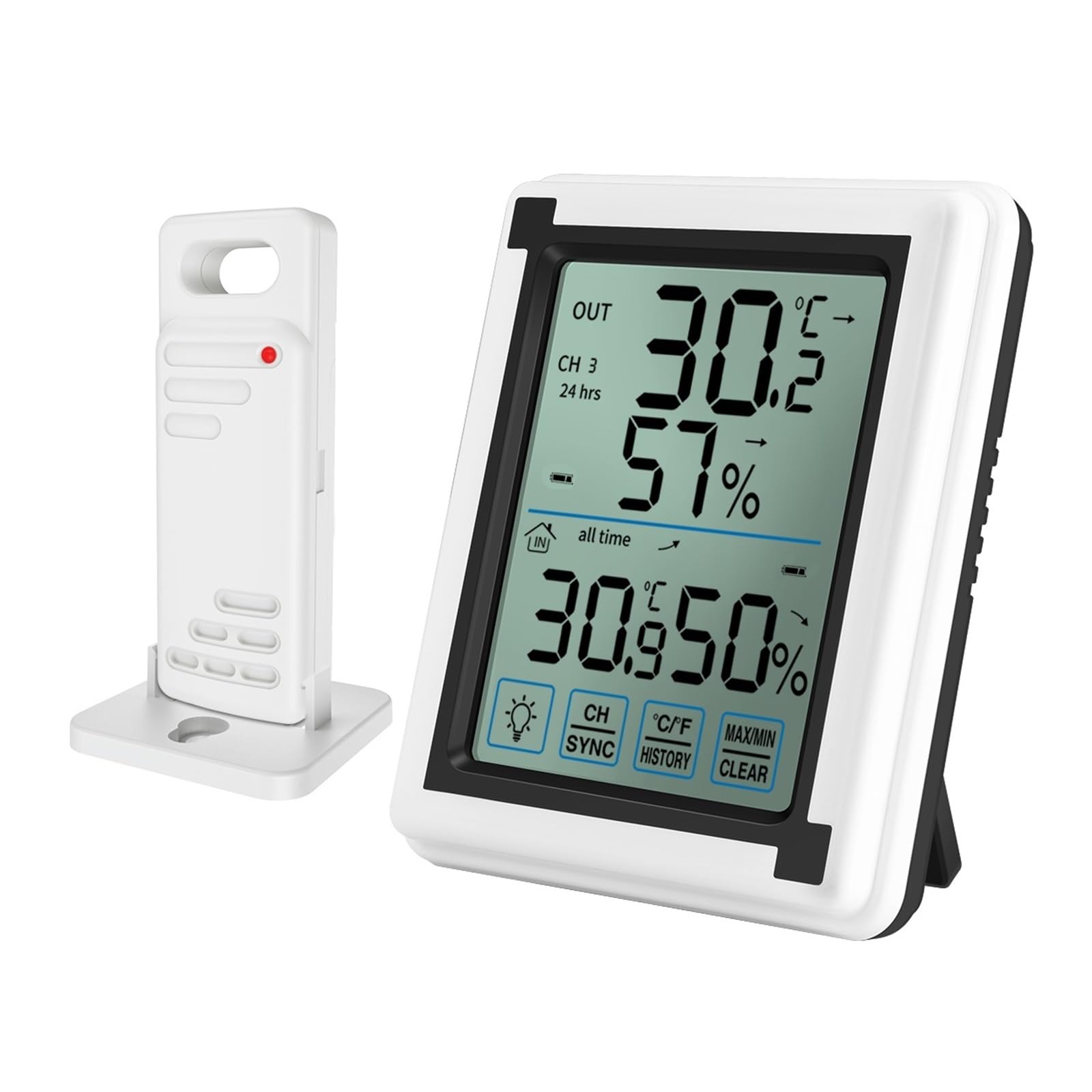 Wewnętrzny Termometr Zewnętrzny Wilgotność 3 Czujnik Bezprzewodowy Higrometr Cyfrowy Ekran Dotykowy Monitor Wilgotności Temperatury Dokładne Pomiary(With 1 sensor)
