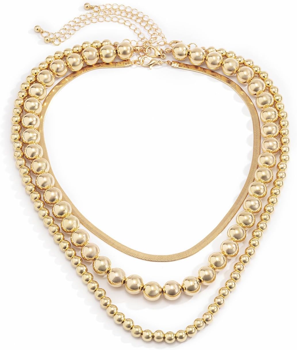 Chunky Gold Balls Beaded Choker Necklaces Set for Women Layered Snake Bone Chain Collar Necklace Hip Hop Statement Necklaces Jewelry Accessories - Image 7