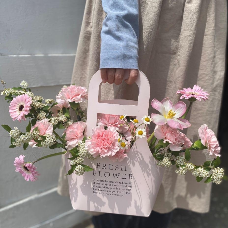 Sytalin 10pcs Party Flower Box New Bouquet Packaging Bag Kraft Paper Bouquet Basket Wedding Waterproof Handheld Flower Arrangement Bag (Black)